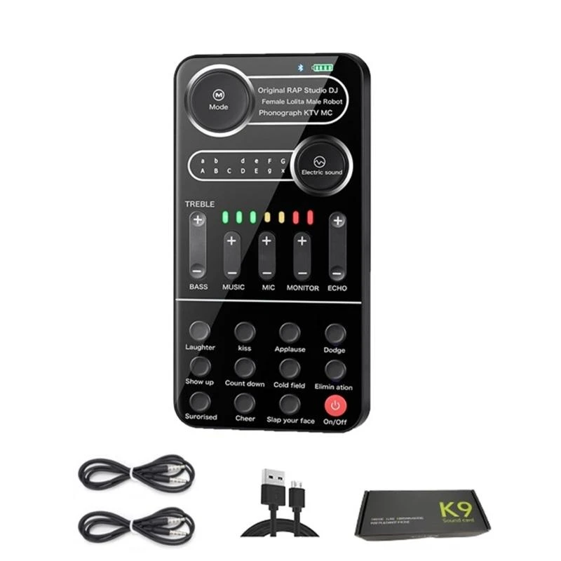 K9 Voice Changer Handheld Soundkarte Mehrere Soundeffekte für Mikrofon/ /Switch/Telefon/Spiele/Live-Streaming-Host bester Verkauf
