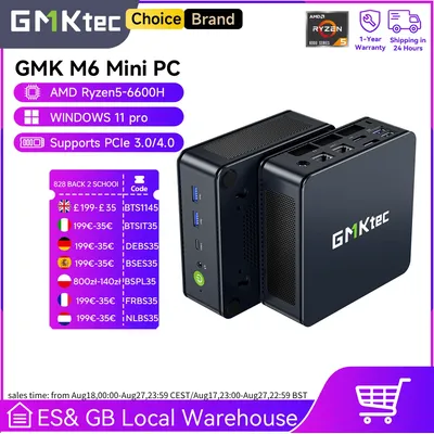 GMKtec M6 Mini-PC AMD R5 6600H 6-Core 12-Thread-Computer 16 GB DDR5 512 GB PCIe 3.0 SSD WiFi 6 BT5.2 Mini-PC Desktop-Computer