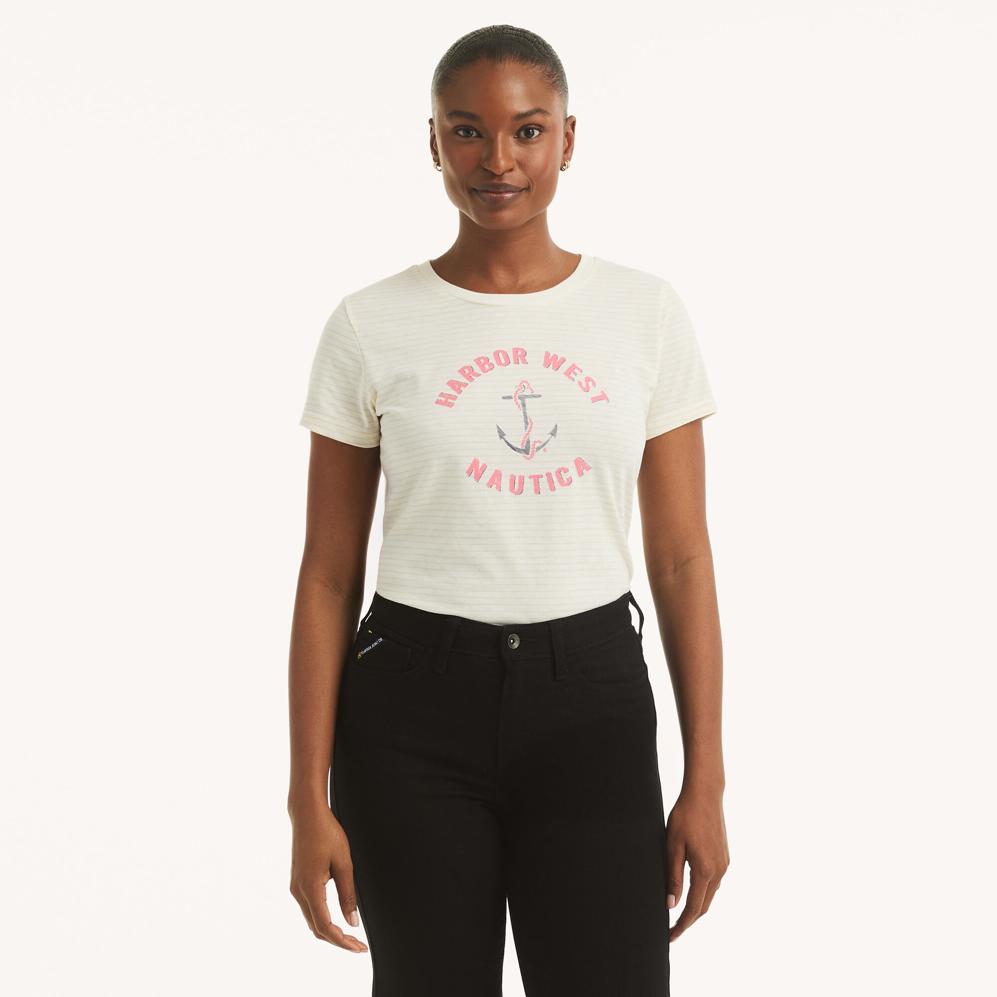 Nautica Women's Harbor West Graphic T-Shirt 133 (Marshmallow), S