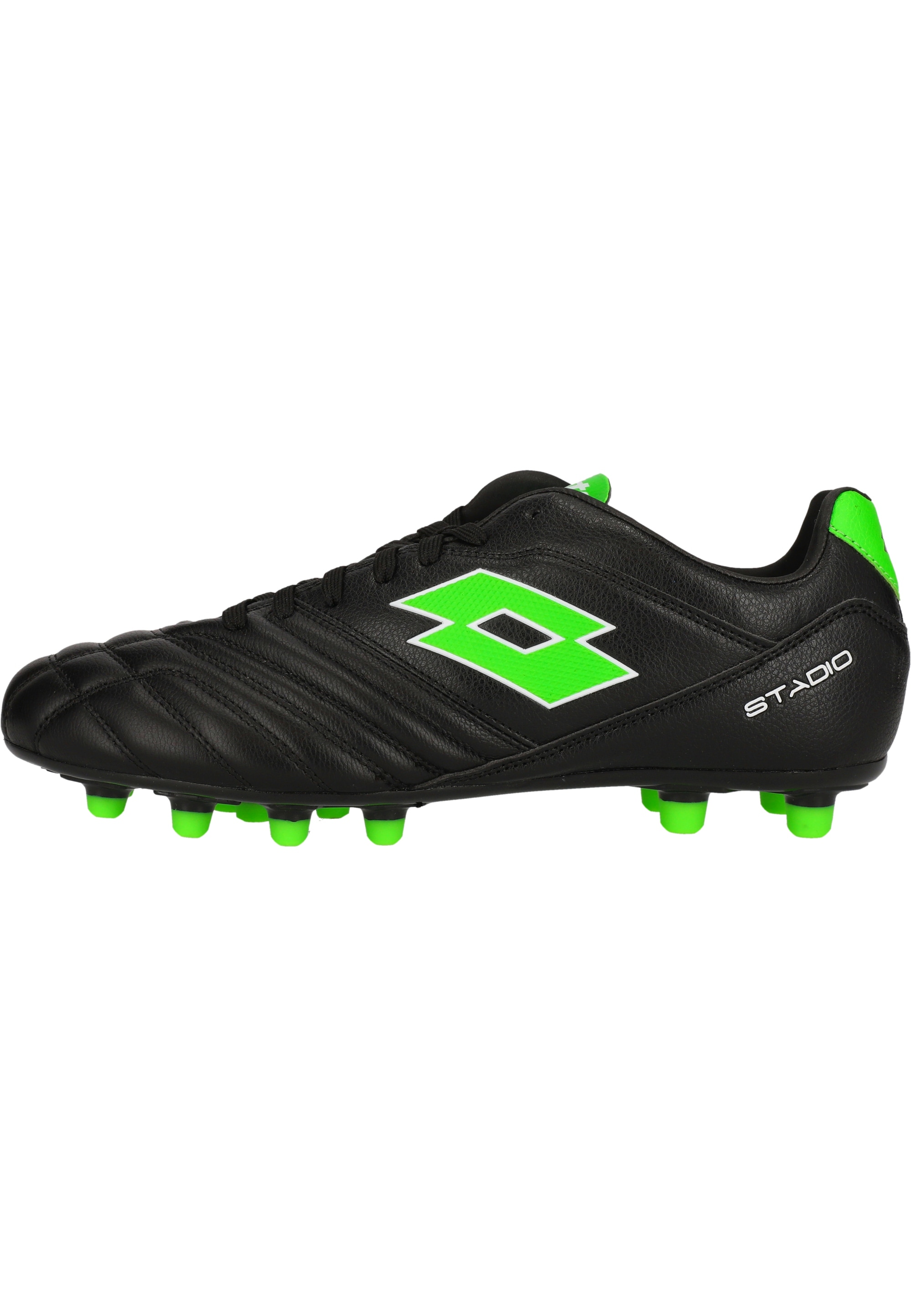 Fußballschuh LOTTO "Stadio 300 III", Herren, Gr. 43, schwarz (schwarz, grün), Polyurethane, Schuhe Fußballschuh, mit konischen Noppen