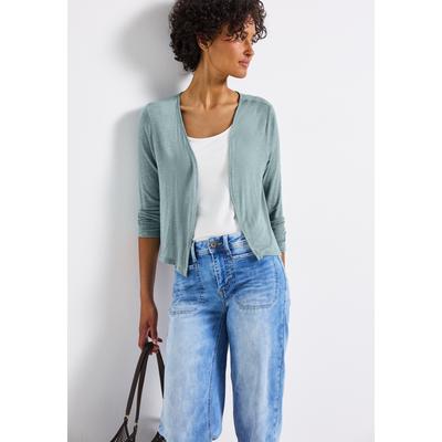 Shirtjacke STREET ONE "Style Suse", Damen, Gr. 44, arona blau, Jersey, Obermaterial: 91% Viskose, 9% Elasthan, casual, regular fit taillenbedeckt, V-Ausschnitt, 3/4-Ärmel gerader Abschluss, Shirts, mit 3/4-Ärmel Image