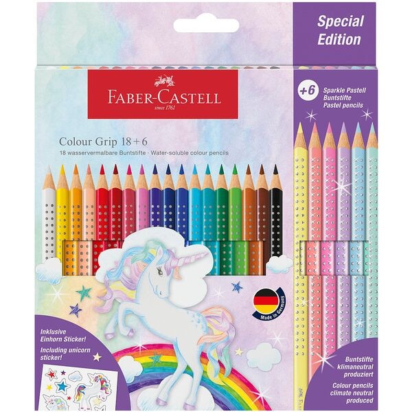 Faber-Castell (Schule) 24-er Pack Buntstifte »Colour Grip« mit Einhorn-Stickern Image