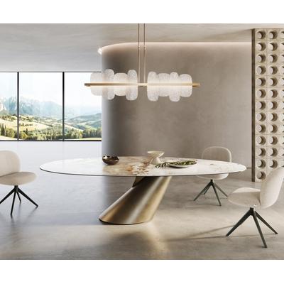 DELIFE Esstisch Edge Oval 280x130 Keramik Minas Melange Weiß-Beige Cono Metallic Gold, Esstische Image