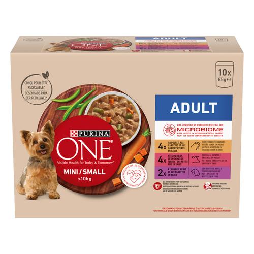 10x85g Purina ONE Mini Adult poulet, bœuf et agneau nourriture humide pour chien
