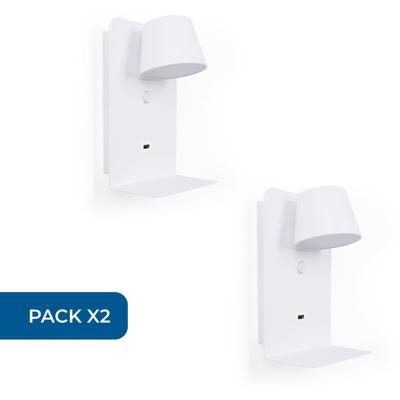 2er Pack Wandleseleuchte BASKOP mit USB-Anschluss und Ablage - Image