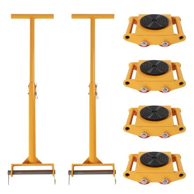 4pcs Machinery Mover Machinery Moving Skate with 360° Rotation Cap and 4 Rollers Heavy Duty Industrial Moving Equipment Yellow