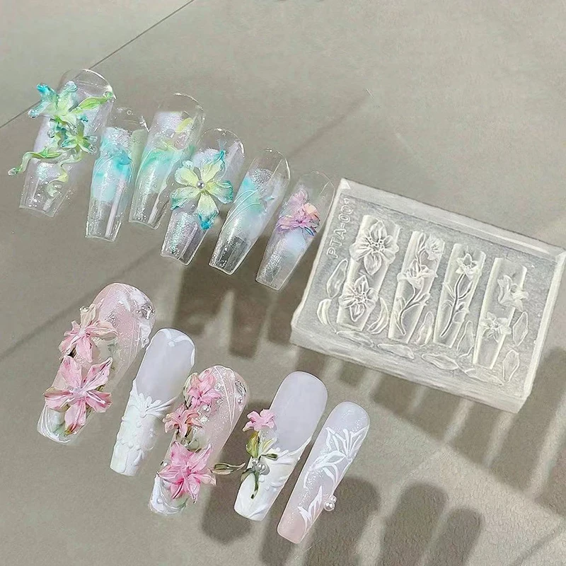 1 Stück ﻿ 3D Mini Silikon Form Sterne Herz Nail art Dekorationen Nägel DIY Design Blume Shell Nagel Form Stanzen Platte Maniküre Form Image