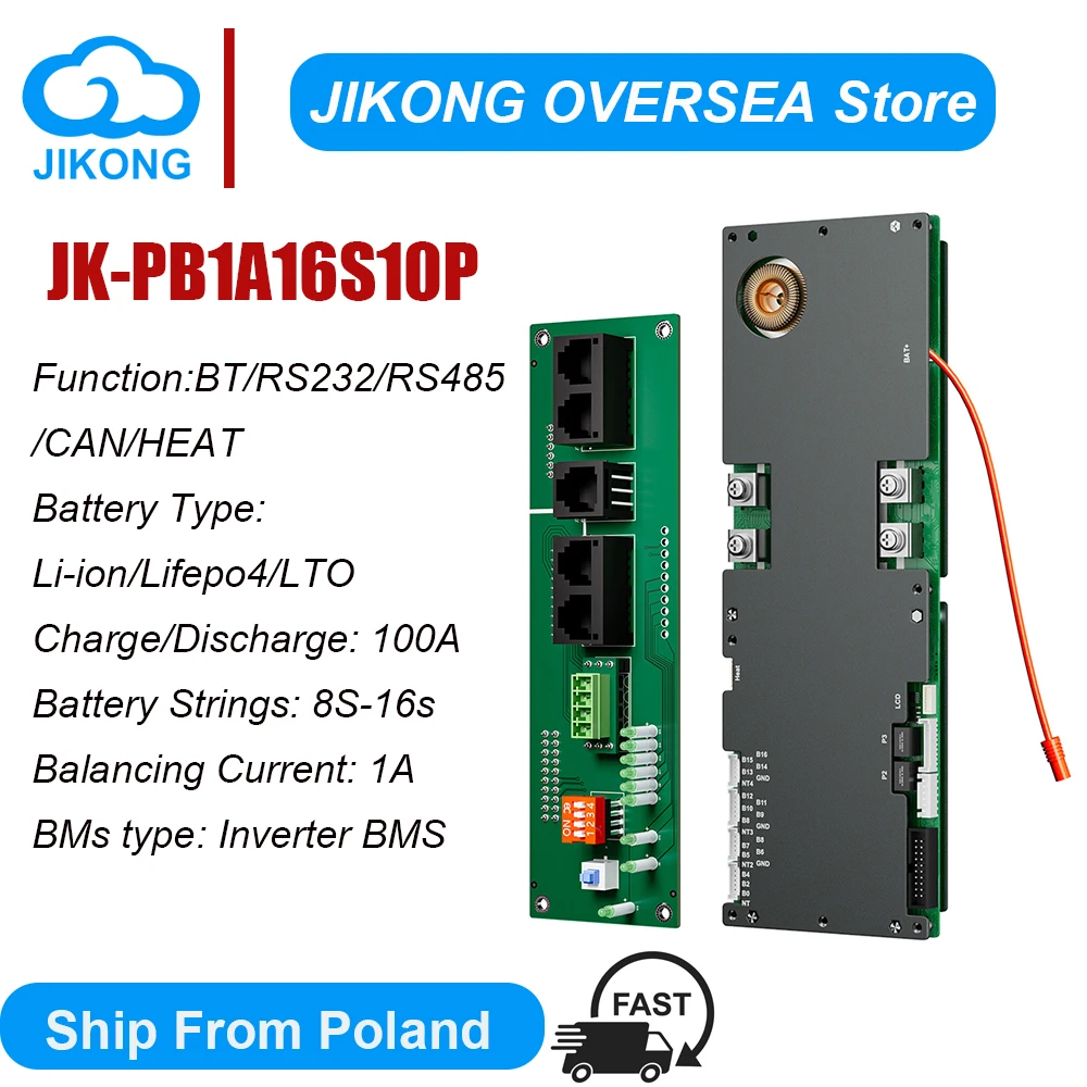 Jikong JKBMS Wechselrichter 1A Active Balance Smart BMS 8S 9S 10S 11S 12S 13S 14S 15S 16S 100A Li-Ion LiFePo4 Haushaltsenergie BMS Image