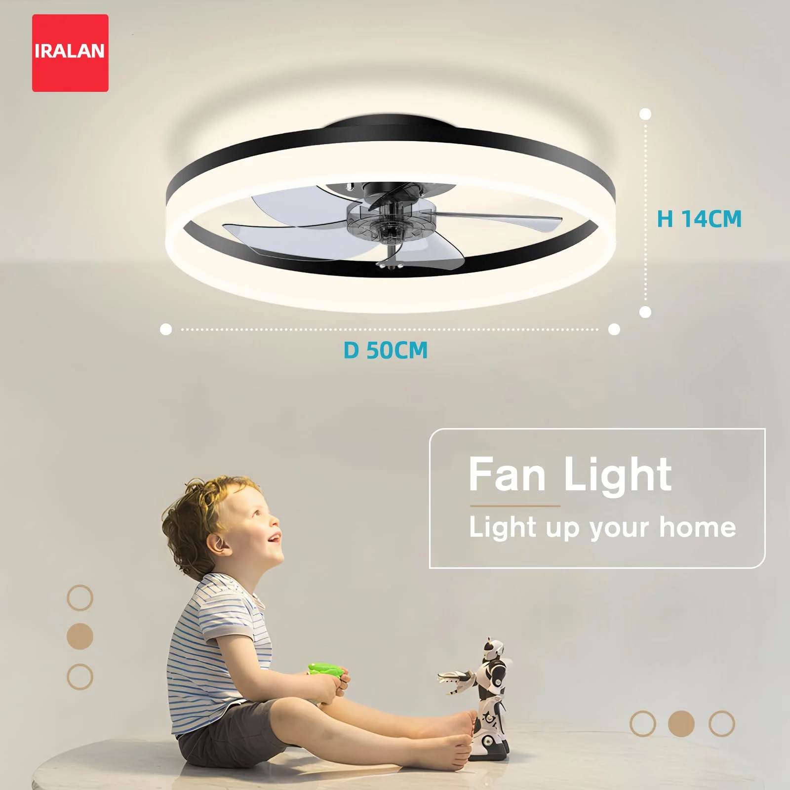 IRALAN Nordic Silent Deckenventilatoren für Schlafzimmer Wohnzimmer Moderne intelligente Deckenventilatoren Licht mit Fernbedienung Low Floor Lamp Fan