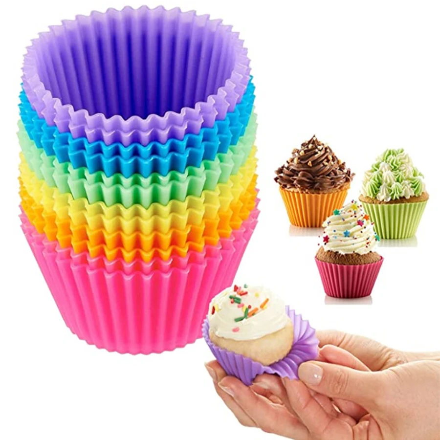 12-teiliges Silikon-Cupcake-Muffin-Backform-Set für die Küche, DIY-Kuchenherstellungswerkzeuge, Backformen für süße Leckereien, Gebäck Image