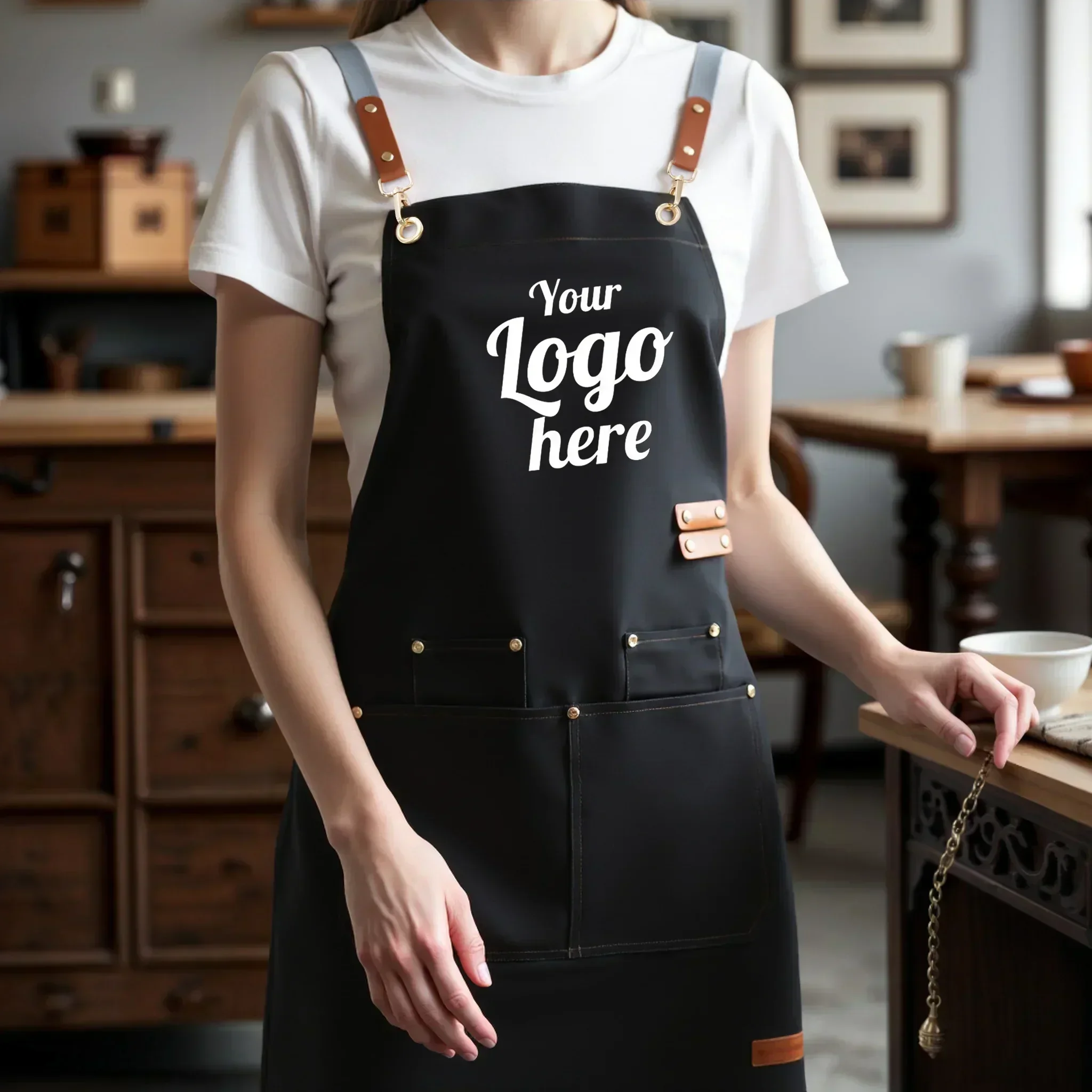 Anpassbare Schürze, wasserdicht, verstellbar, für Restaurant, Geschäft, Nagel, Schönheit, Friseur, Cafés, Studios, Kellner, Arbeitsuniform Image