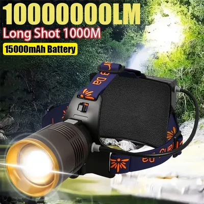 15000 mAh LED-Induktionsscheinwerfer, ultrahelles USB-Ladegerät, Stirnlampe, verstellbar 90 ° Zoom Lantern Outdoor Camping Notfall-Taschenlampe
