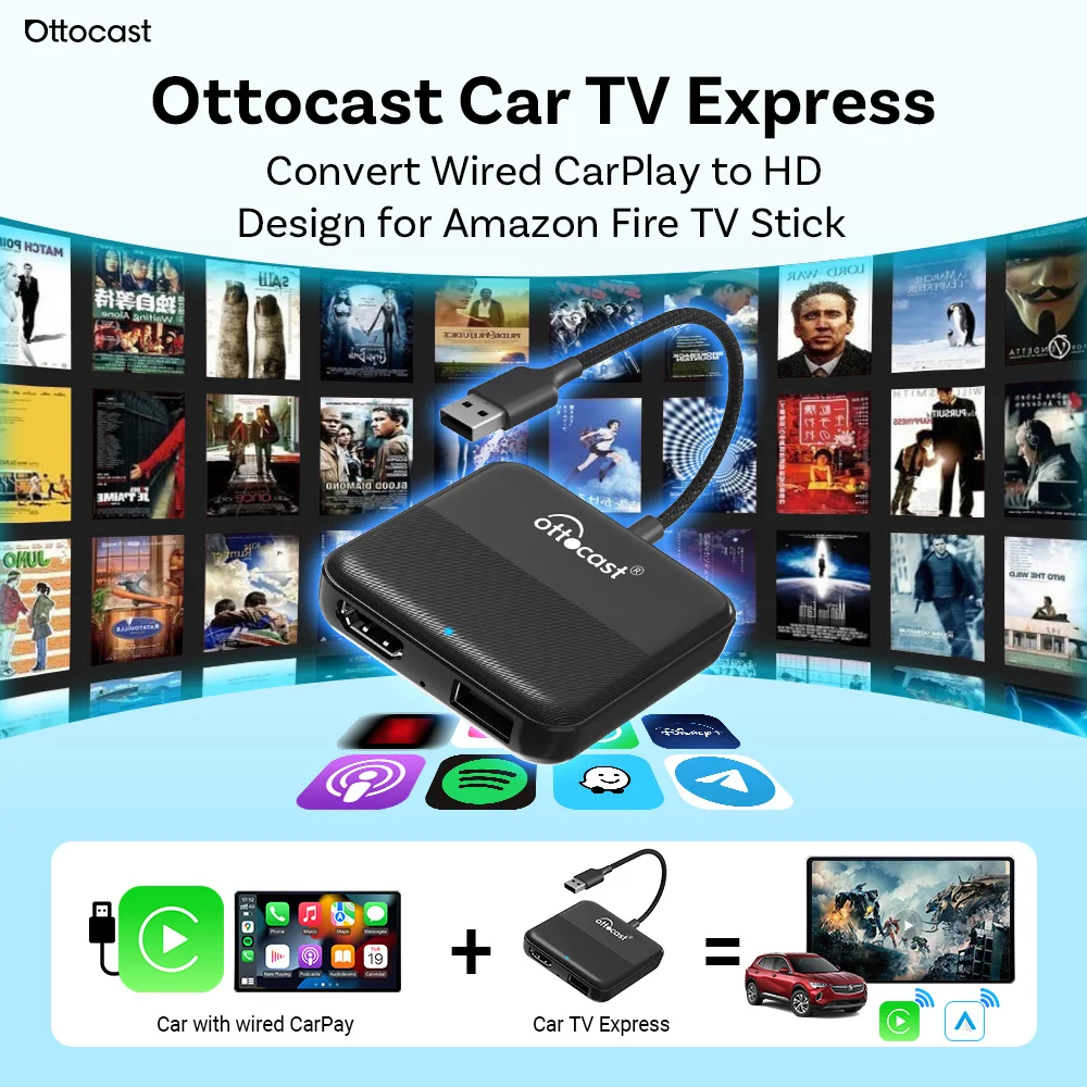 Ottocast Auto TV Mate Max Express 4 IN 1 Wireless CarPlay Android Auto Wired DisplayPort Gerät Bildschirmspiegelung TV Stick für Auto Image