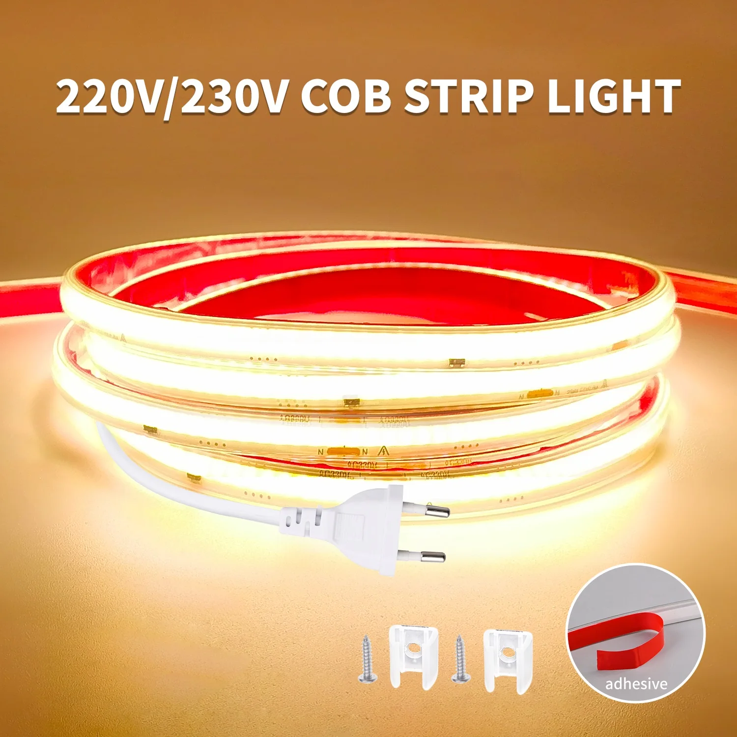 Striscia LED COB 220V 230V 296 LED/m Nastro LED flessibile impermeabile ad alta luminosità per illuminazione esterna della cucina della stanza