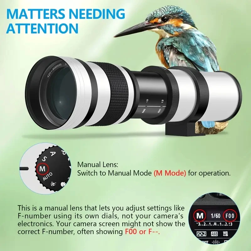 420–800 mm F8.3–16 Telezoomobjektiv, optisches Multi-Beschichtungsobjektiv mit manueller Fokussierung für spiegellose Canon Nikon SLR und Sony-Kameras Image