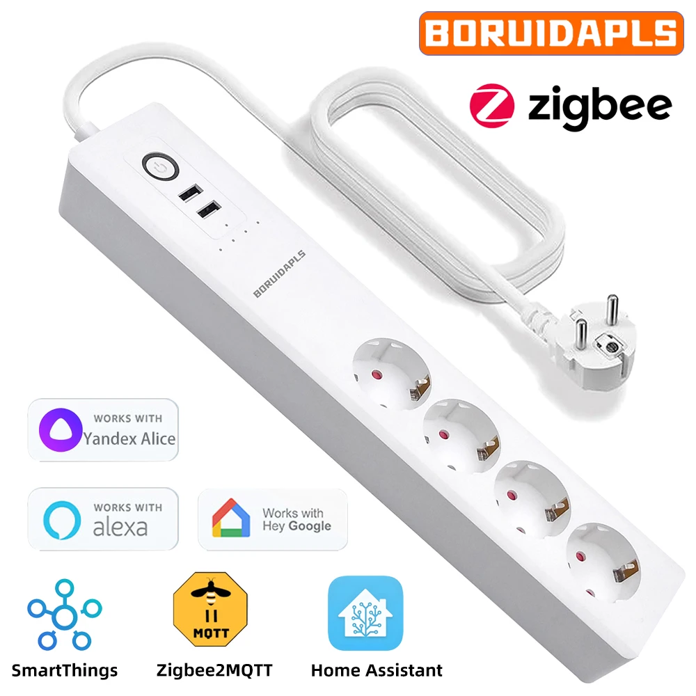 BORUIDAPLS EU Zigbee Smart Power Board Unabhängige Steuerung Zeitgesteuerte Sprachsteckdose 220V Kompatibel mit Google Home Alexa H-ue 16A Image