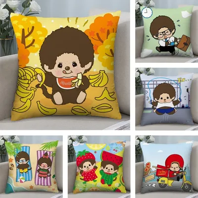 Cartoon M-Monchhichis Kissenbezug, Plüschstoff, weich, doppelseitig bedruckt, Sofa-Kissenbezug, Dekokissenbezüge Image