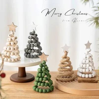 Wooden Christmas Tree Ornaments Vintage Style 5 Colors Wooden Beads Decoration Artificial Christmas Tree Beaded Christmas Tree
