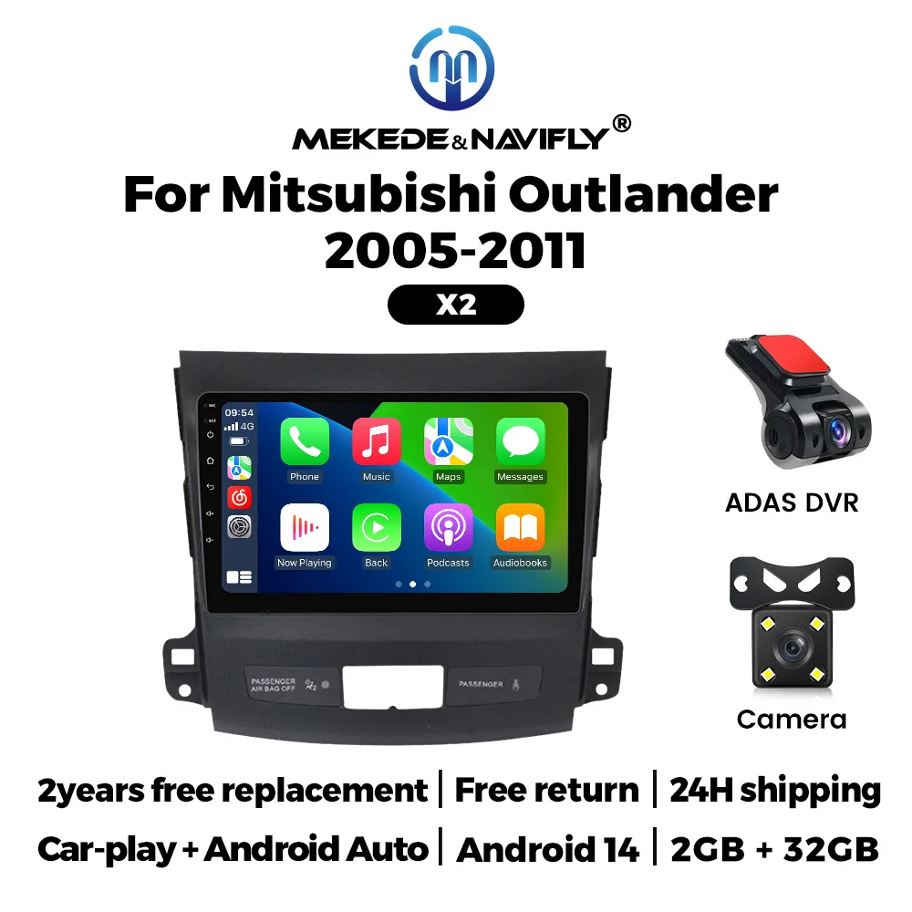 MEKEDE 2 Din Head Unit CarPlay Stereo Android Autoradio für Mitsubishi Outlander 2005-2011 Autoradio Multimedia Navigation GPS Image
