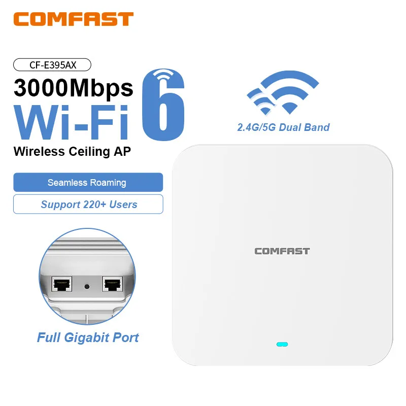 COMFAST WiFi6 Decken-AP 3000M Gigabit POE RJ45 Wireless Indoor Access Point 2,4 5,8 GHz Wandmontierte WiFi-Repeater-Abdeckung Roaming Image