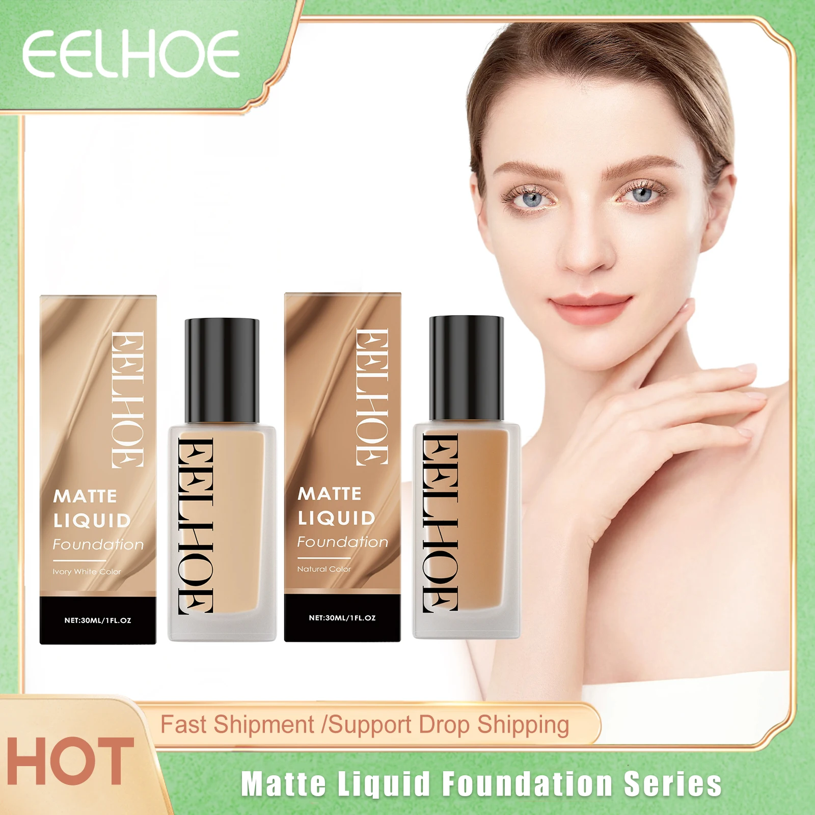 Eelhoe Matte Liquid Foundation-Serie, langlebig, wasserfest, nicht leicht zu entfernen, vollständige Abdeckung, kein Transfer, Make-up-Basis-Concealer Image