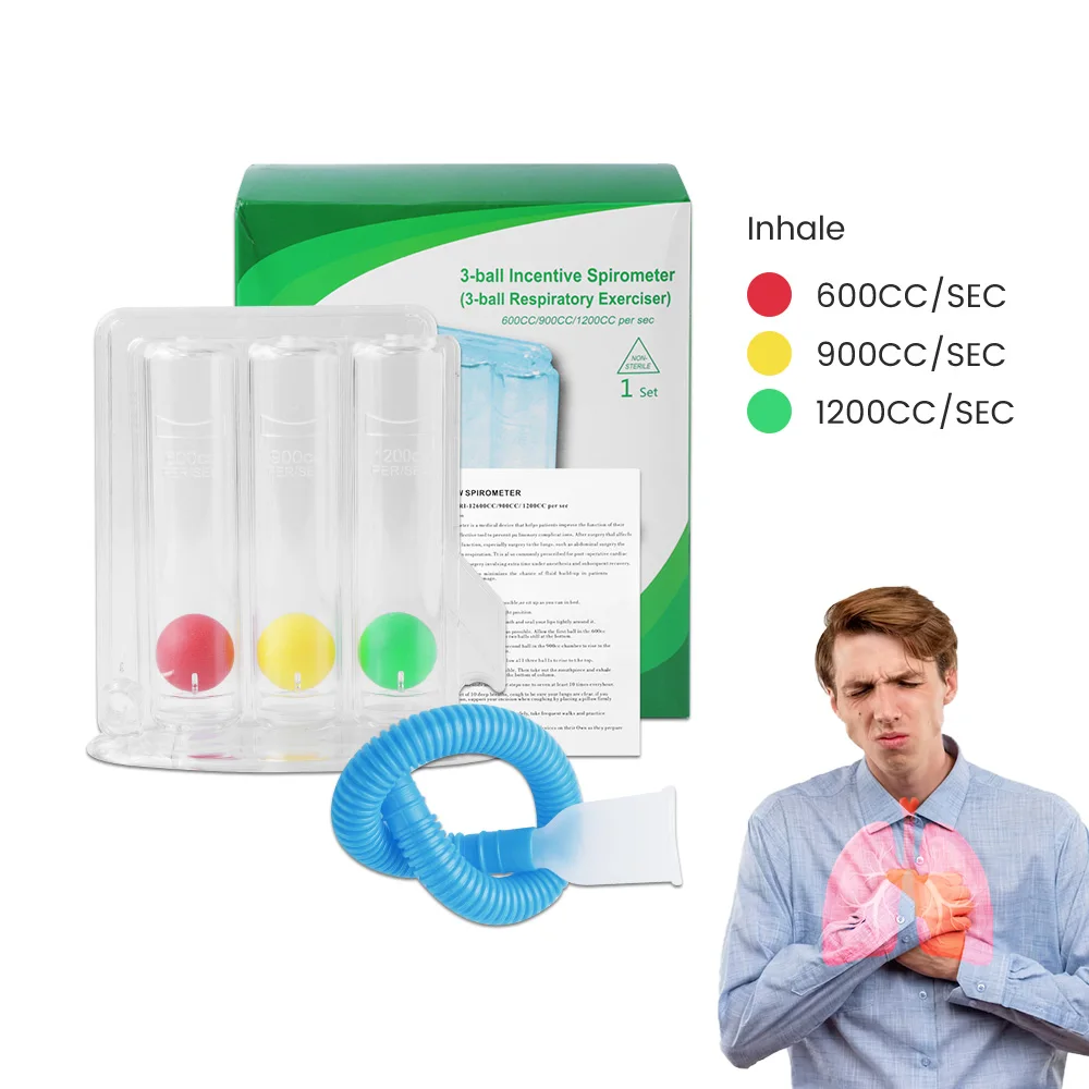 3-Ball-Trainingsgerät für tiefe Atmung, Kapazitäts-Trainingsgerät, Anreiz-Spirometer, Spirometrie, Atemübungen und Messungen, Gesundheit