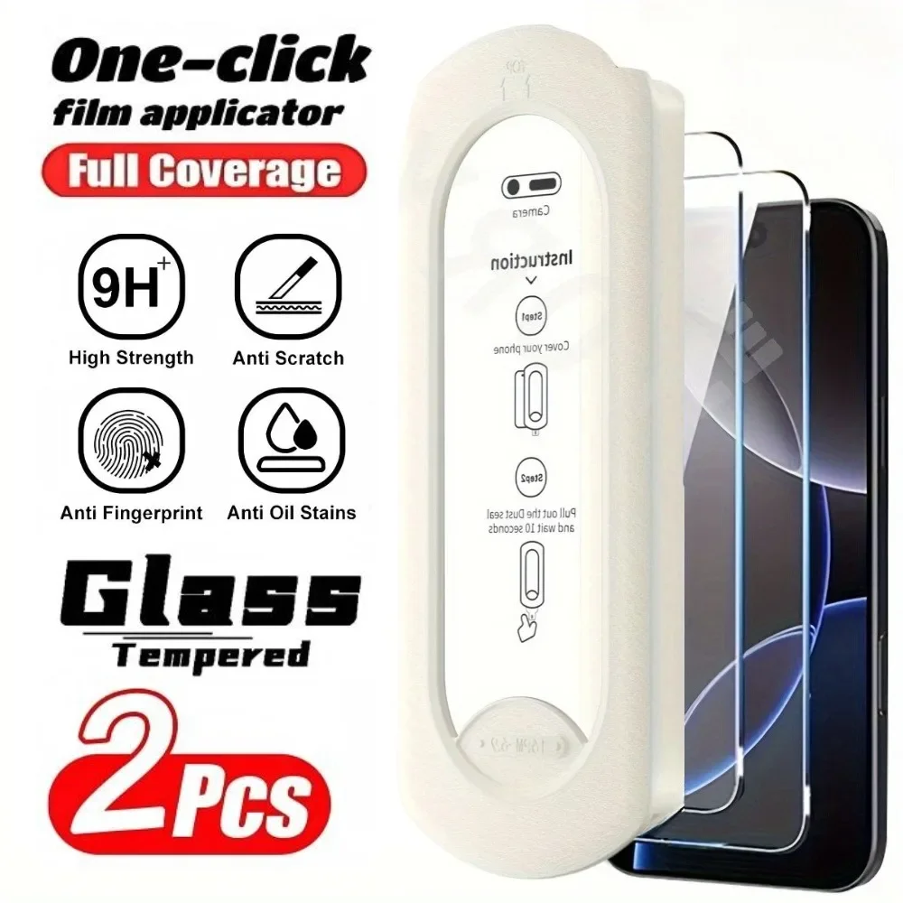 2 Stück Full Cover Displayschutzfolie für iPhone 16 15 14 Pro Max 16e 15 14 Plus 13 11 12 Pro XR XS Staubfrei HD klares gehärtetes Glas Image