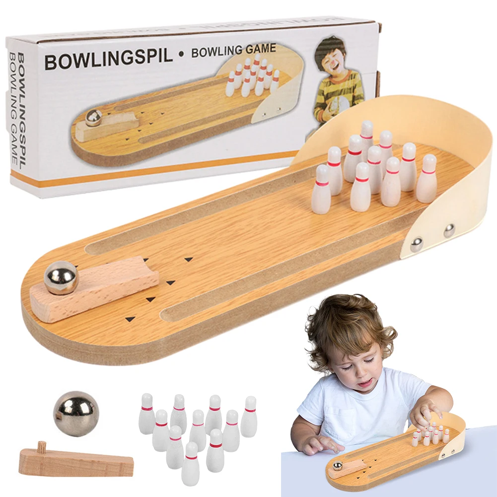 Lustiges Tisch-Mini-Bowlingspiel, Holzbrett, Arcade-Schießen, Büro, Schreibtisch, Stressabbau, Fingerspielzeug, lustige Geschenke für Männer, Frauen, Kinder Image