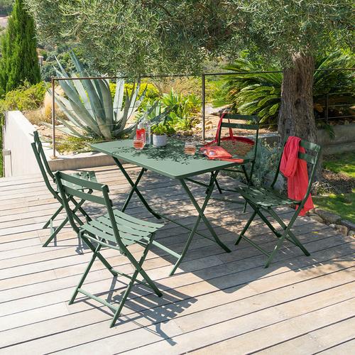 Table de jardin pliante rectangulaire GREENSBORO Vert olive 4 places - Acier traité époxy, Traitement antirouille renforcé Hespéride