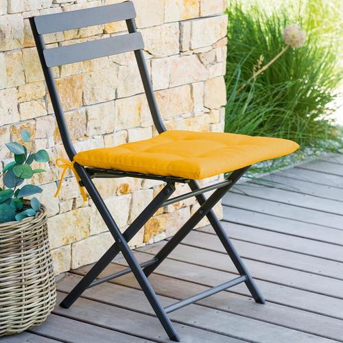 Galette de chaise carrée 4 points KORAI Jaune moutarde 40 x cm - Polyester Hespéride