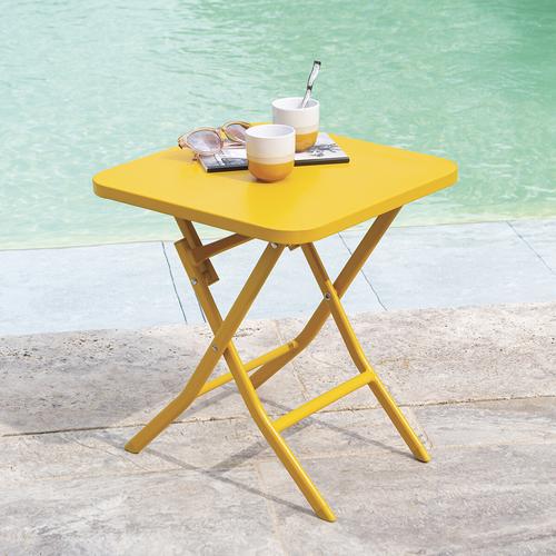Table d'appoint de jardin carrée GREENSBORO Jaune moutarde 40 x 45 cm - Acier traité époxy Hespéride