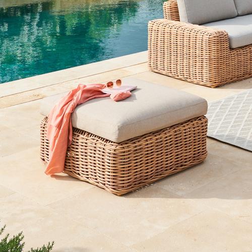 Pouf de jardin SAVINIA Tahini Aluminium traité époxy, Résine tressée, Oléfine Hespéride
