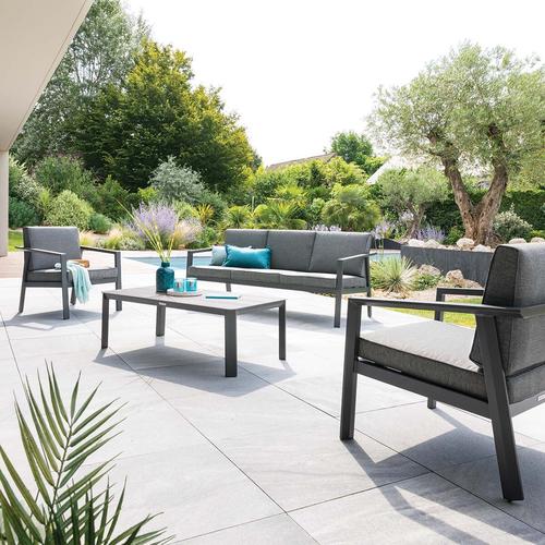 Salon de jardin PAVANE Carbone Graphite 5 places - Aluminium traité époxy, Polyester Hespéride