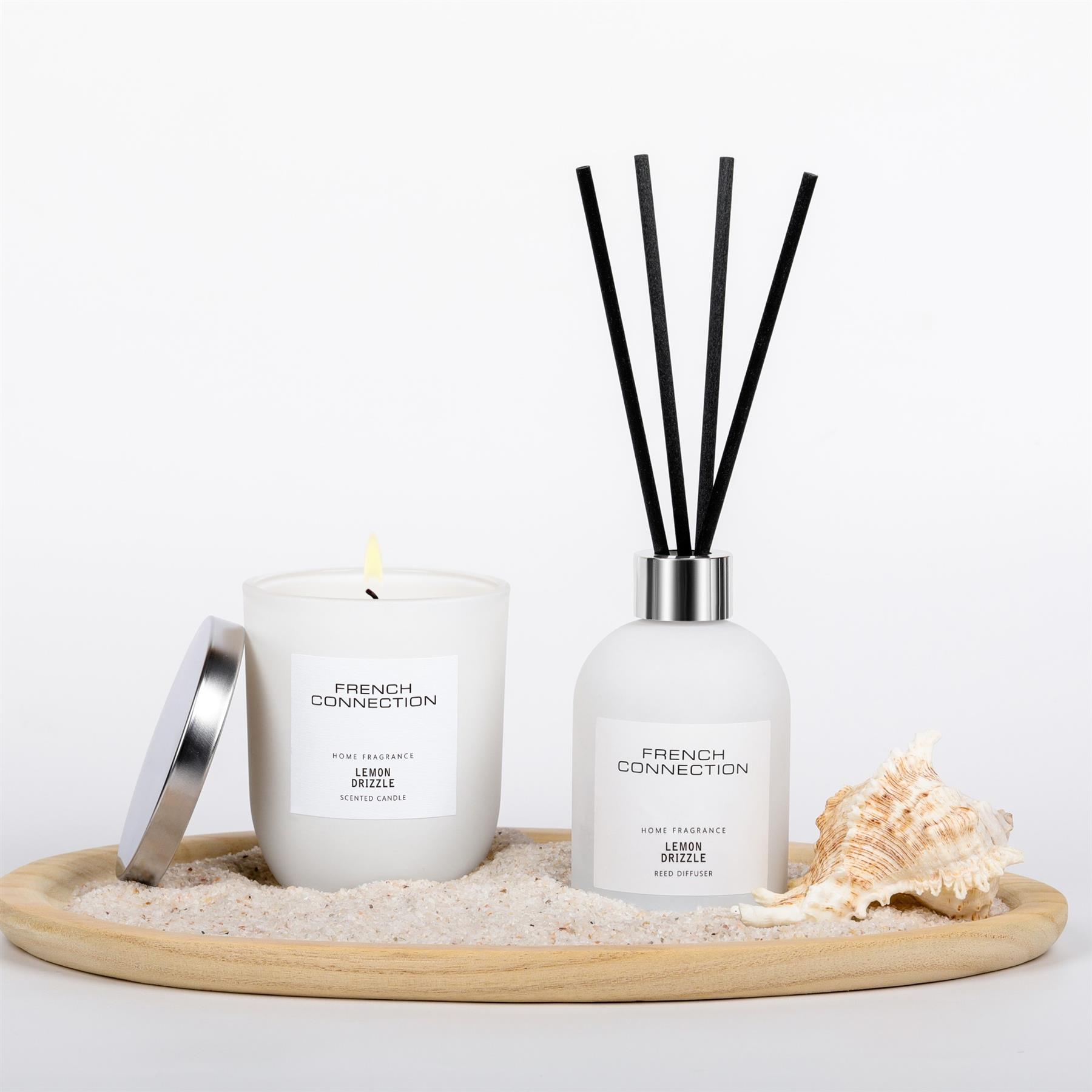 French Connection Lemon Drizzle Diffuser 100ml + Candle 163g Wood - One Size | French Connection Sale | Discount Designer Brands