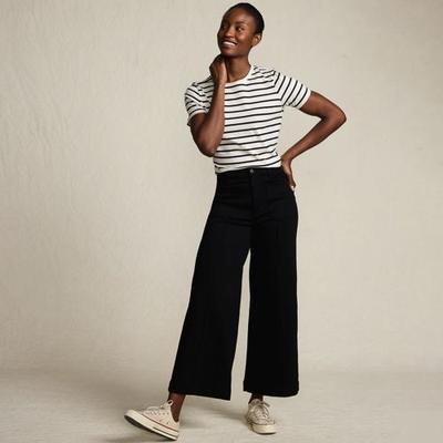 Wide Leg Cropped Patch Pocket Jeans, High Waisted, Women, size: 14, regular, Black, Spandex/Cotton-blend/Poly-blend, by Lands' End