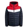 Steppjacke JACK & JONES "JJWEST LIGHT PUFFER HOOD", Herren, Gr. XXL, sky captain detail:weiß, true rot blocking, Web, Obermaterial: 100% Nylon, colorblocking, modisch, Jacken
