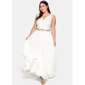 Abendkleid SHEEGO "Abendkleid", Damen, Gr. 52, Normalgrößen, weiß (sanftes weiß), 100% Polyester, unifarben, lang, herzförmiger Ausschnitt, ohne Ärmel, Kleider
