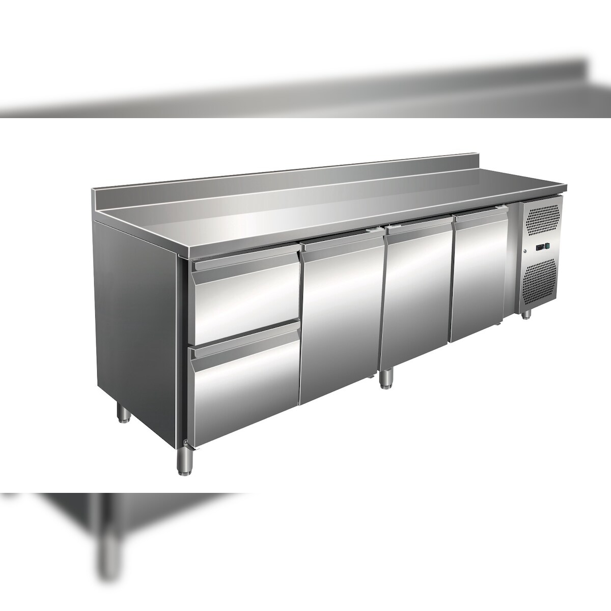 A&S polarny Edelstahl Kühltisch Kühltheke 3 Türen / 2 Schubladen 270 L -2/+8°C mit Aufkantung Image