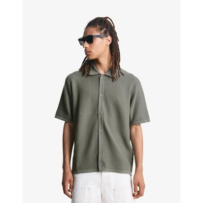Bershka Textured Short Sleeve Shirt Men M Khaki