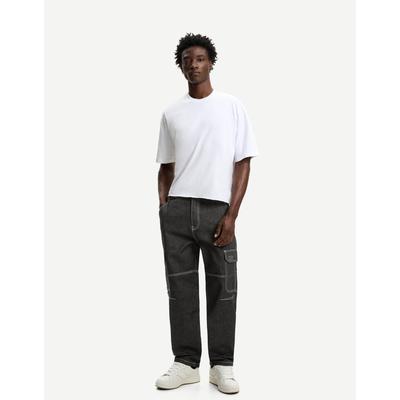 Bershka Baggy Cargo Jeans Men 30 Black