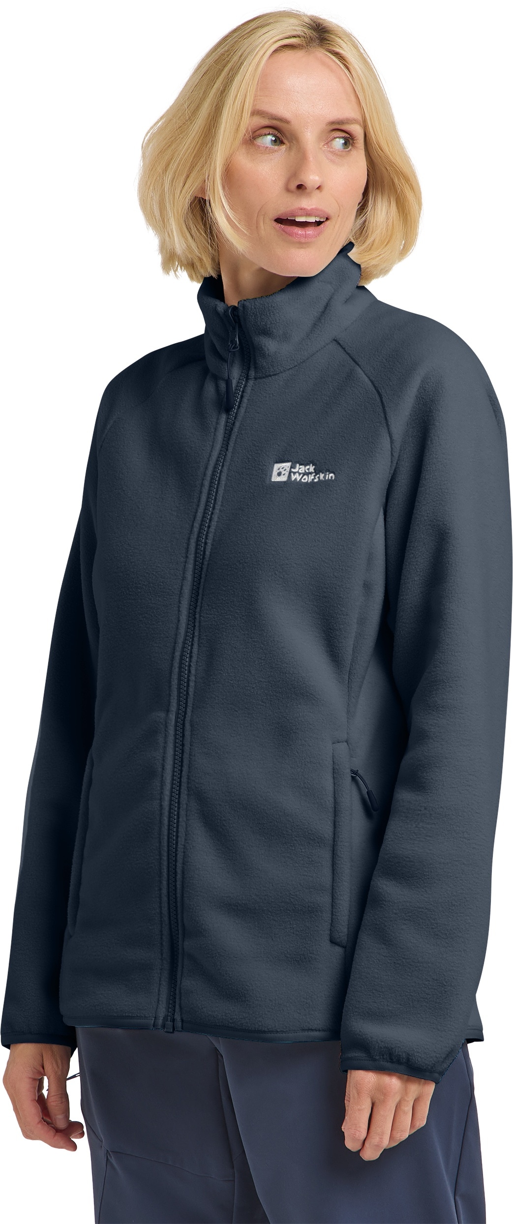 Fleecejacke JACK WOLFSKIN "MOONRISE FZ W", Damen, Gr. S (36), blau (midnight, sky), Obermaterial: 100% Polyester. Futter: 100% Polyester, Jacken Fleecejacke Image