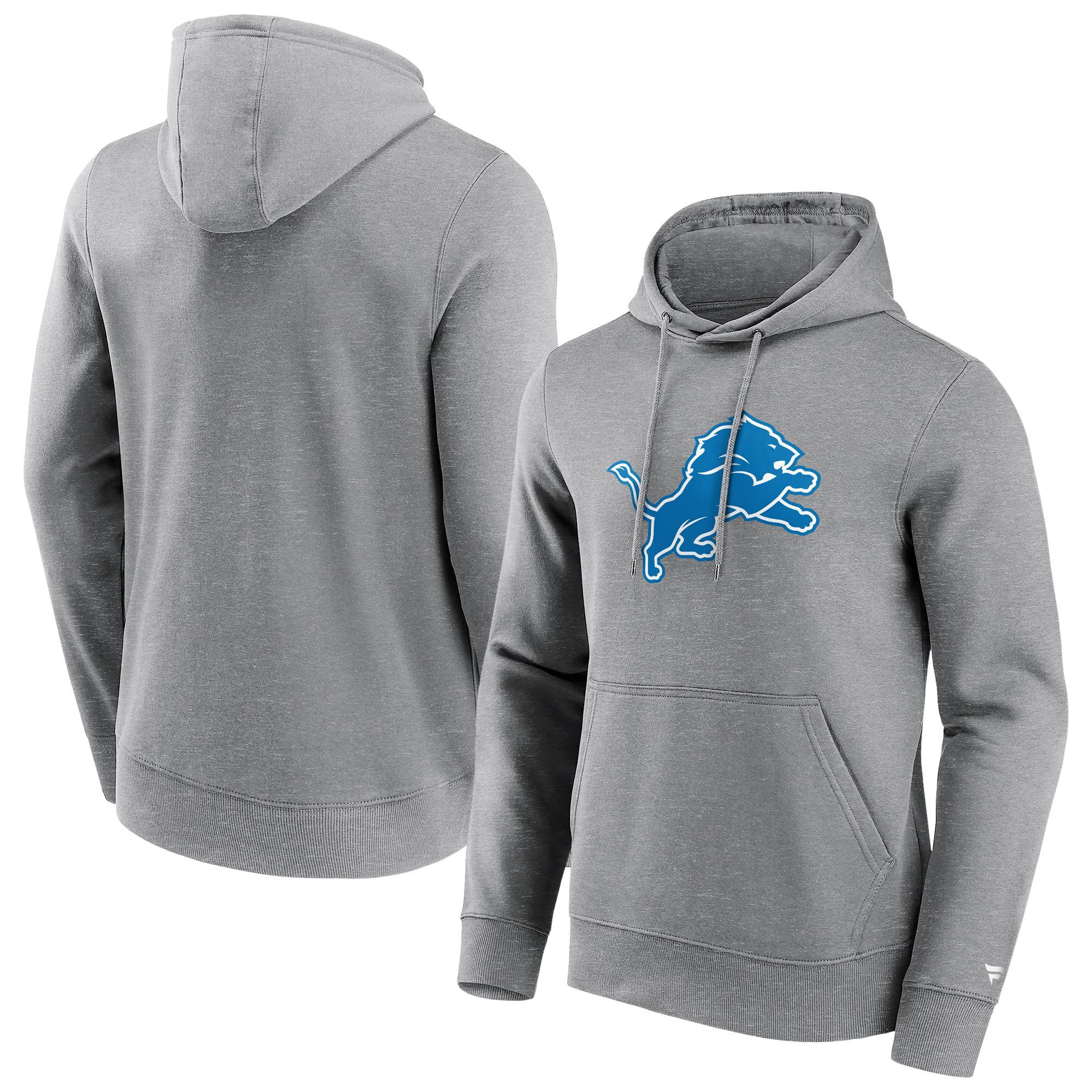 Kapuzenpullover FANATICS "Fanatics Hoodie Detroit Lions Primary Logo Graphic", Damen, Gr. M, grau, 80% Baumwolle, 20% Polyester, Pullover Kapuzenpullover