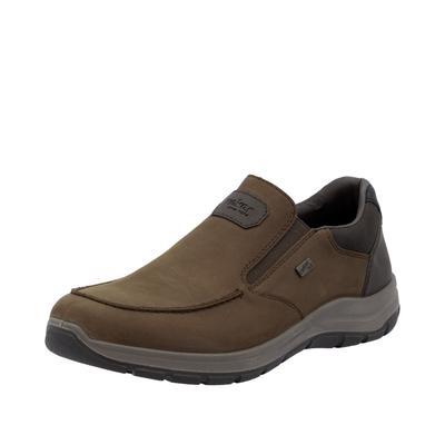 Slipper RIEKER, Herren, Gr. 43, braun (dunkelbraun, schwarz), Nubukleder, Lederimitat, casual, Schuhe, Halbschuh, Slip-on Sneaker mit riekerTEX-Membran, bequeme Weite Image