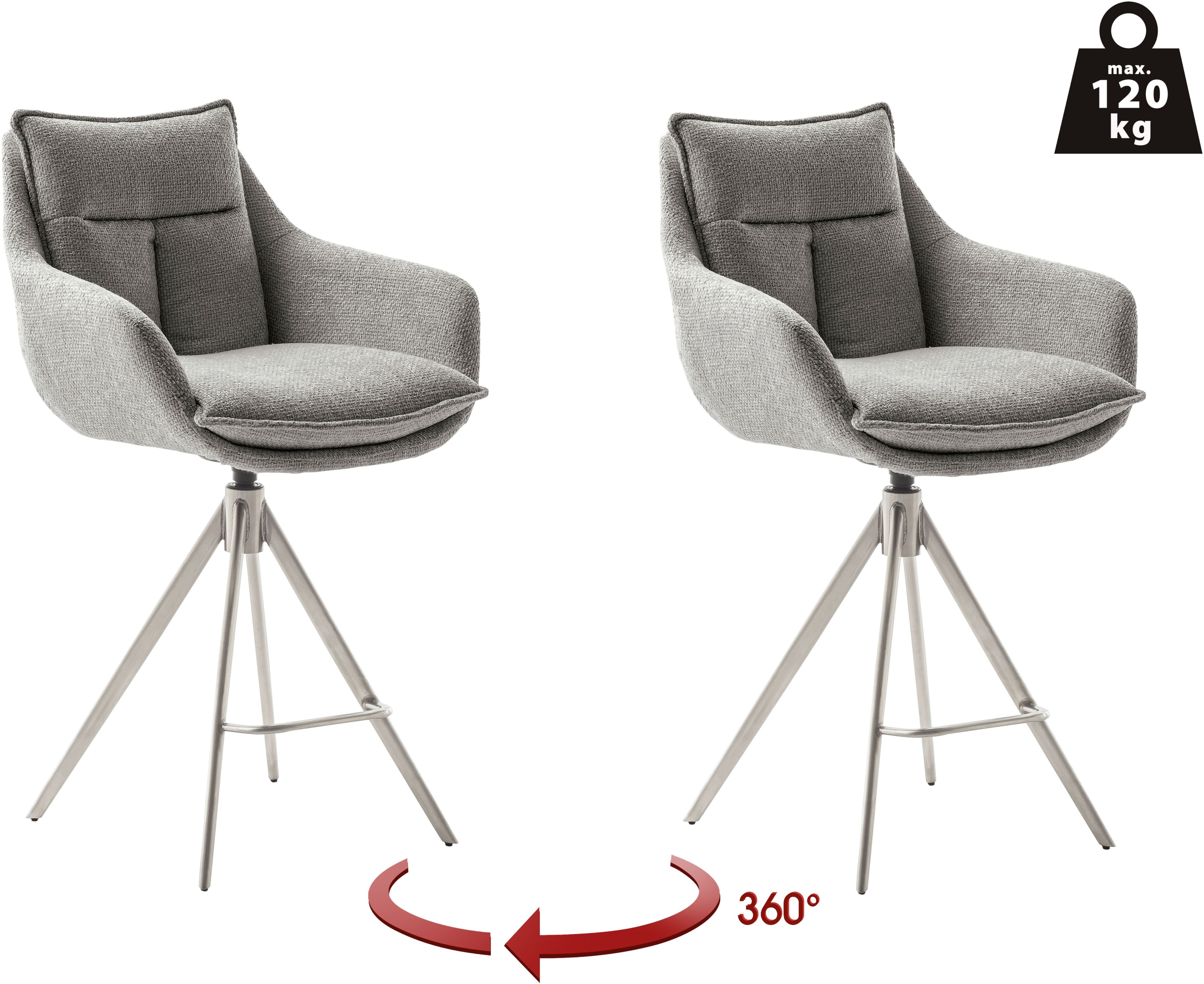Bistrostuhl MCA FURNITURE "Parker Tresenstuhl mit Armlehnen Tresenhocker", grau (anthrazit, edelstahlfarben), B:60cm H:98cm T:62cm, Polyester, Stühle, Barhocker,Barmoebel,Barstuhl,360 drehbar,mit Lehne,belastbar 120 kg Image