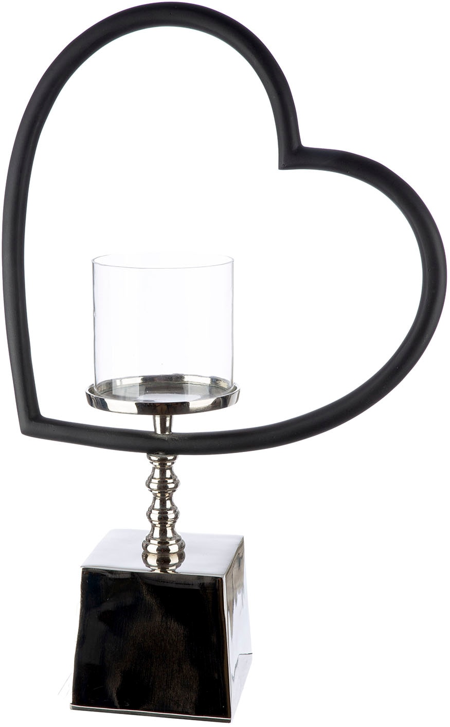 Windlicht GILDE "Windlicht Herz Te quiero schwarz; silberfarben", silber (schwarz, silberfarben), B:33cm H:49cm T:11cm, Aluminium, Glas, Kerzenhalter Image