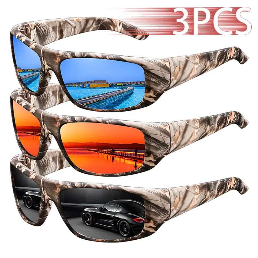 3er-Set Modische Vintage-Sonnenbrillen mit klassischem Muster für Autofahren, Angeln, Sport, Unisex-Brillen zum Laufen und Bergsteigen Image