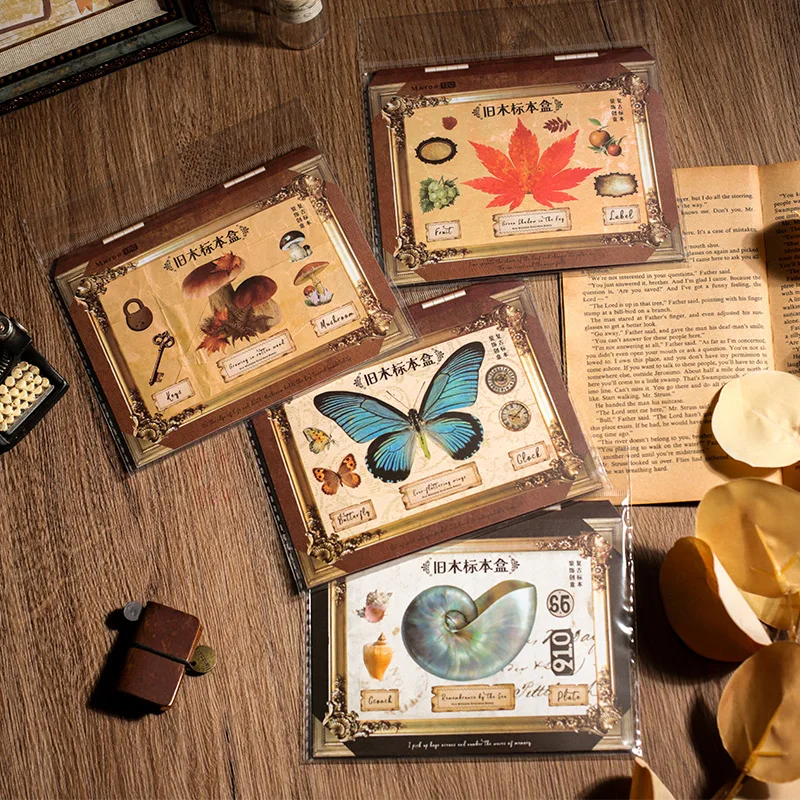 4style Vintage-Exemplar PET-Stanzaufkleber + Etikettenhintergrund Kartondekorationsmaterial-Set DIY handgemachtes Sammelalbum Image