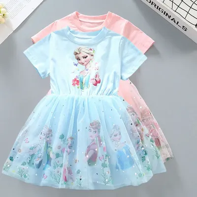 Nette Cartoon Disney Gefrorene Elsa Anna Kleidung Sommer Kleid Mädchen Casual Prinzessin Elsa Kleid Kind Schnee Königin Muster Kleid 2-10Yr Image