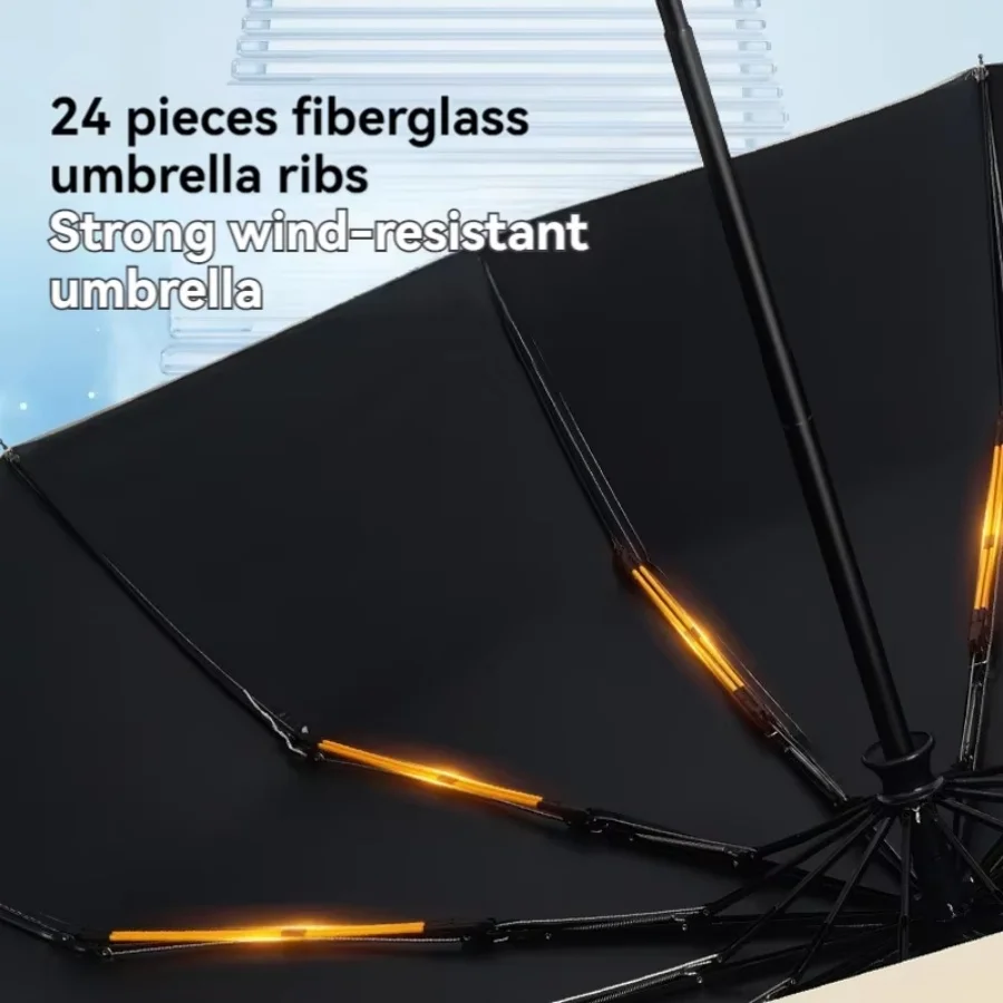 Automatisch faltbarer Vinyl-Regenschirm, 24-Knochen-Regenschirm ist stark, wind- und regenfest, großer Regenschirm für 2 bis 3 Personen draußen Image