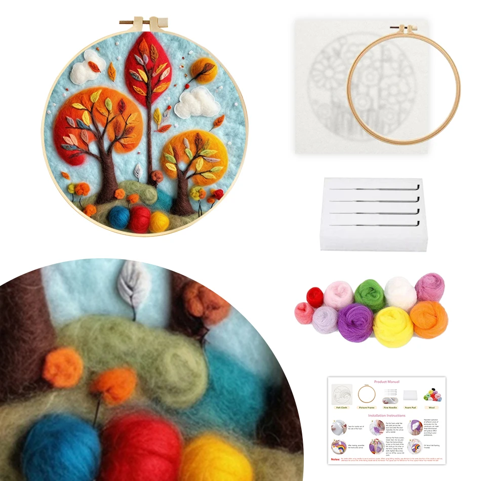 SDOYUNO Wollfilz-Set, Landschaftsset, Werkzeuge, Fomy Crafts, Kammgarnwolle, Farben, Wolle zum Stricken, Wollfilz-Sets, Basteln, Nähset Image